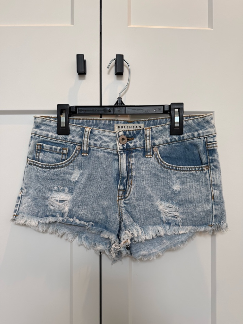 Bullhead Washed Blue Distressed Denim Jean Shorts